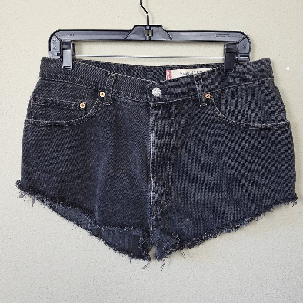 Levi's Womens 505 Black Comfort Regular Fit Raw Hem Denim Cut Off Shorts Size 33